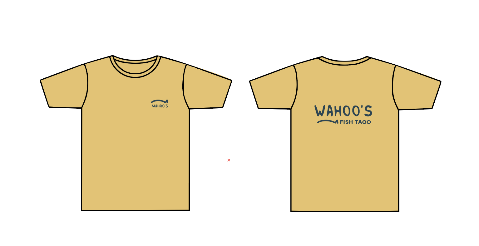 Gold t-shirt with a navy blue emblem